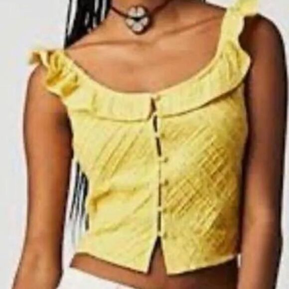 NWOT Free People Yellow Riviera Lace Tank Size Small - Picture 4 of 7